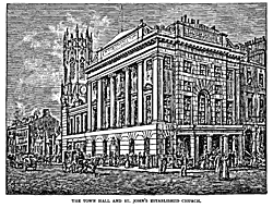 THE TOWN HALL AND ST. JOHN’S ESTABLISHED CHURCH.